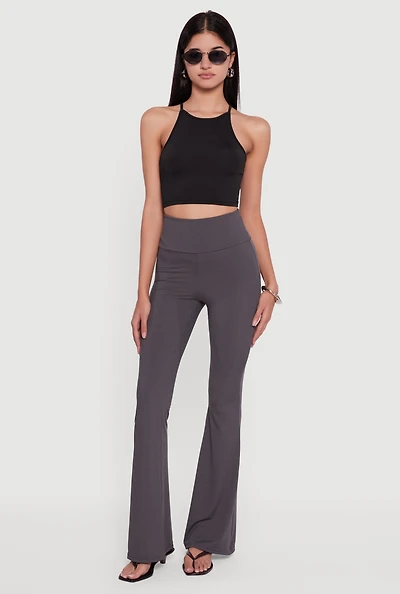 Ribbed Knit High Waisted Flare Leg Pants