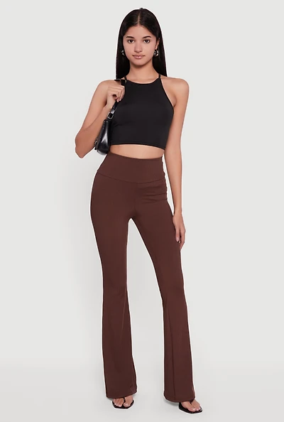 Womens Ribbed Knit High Waisted Flare Leg Pants,