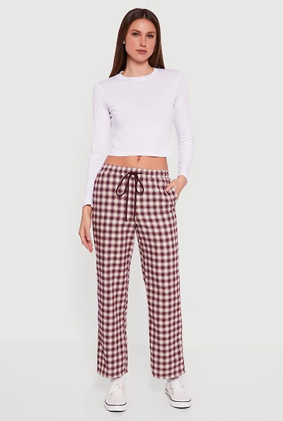 Plaid Flannel Drawstring Waist Wide Leg Pants