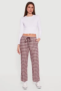 Plaid Flannel Drawstring Waist Wide Leg Pants