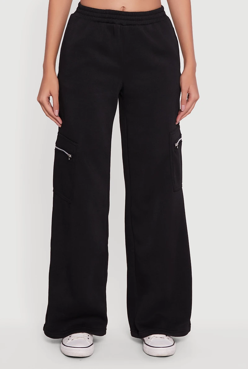 Womens Trendy Cargo Pocket Pull On Pants, Black, Size XL