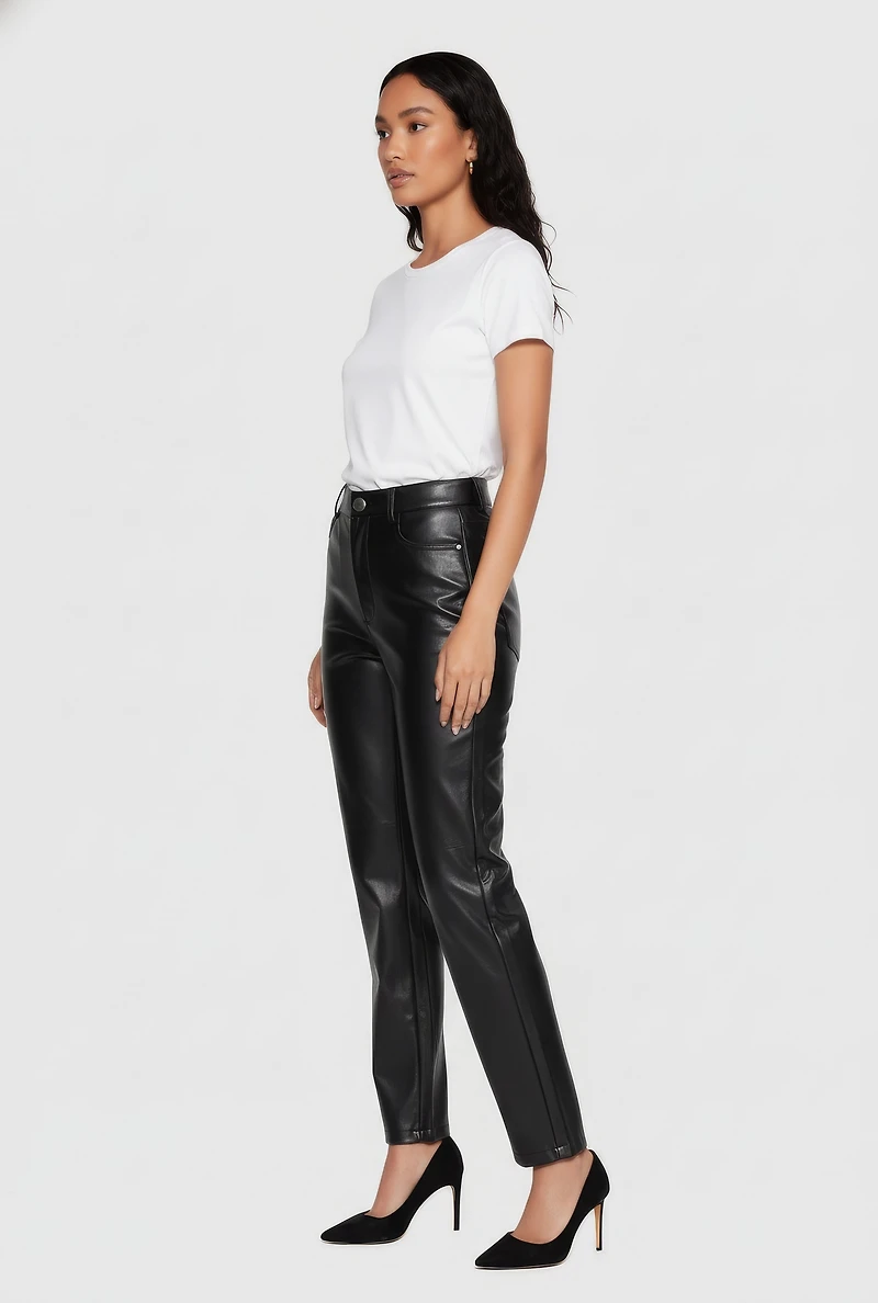 Womens Faux Leather High Waisted Straight Leg Dress Pants,