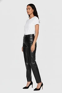 Womens Faux Leather High Waisted Straight Leg Dress Pants,