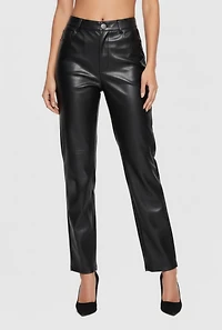 Womens Faux Leather High Waisted Straight Leg Dress Pants,