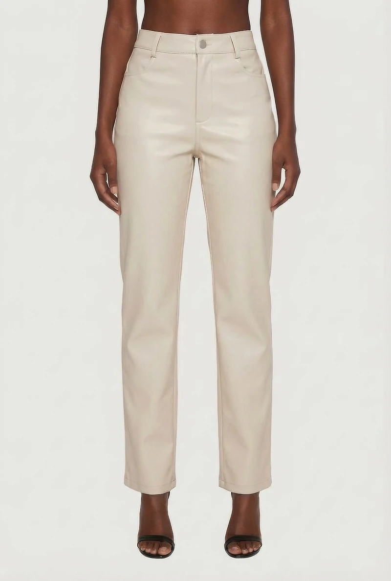 Faux Leather High Waisted Straight Leg Dress Pants