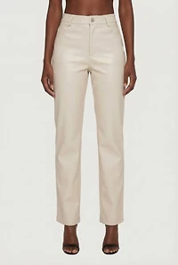 Faux Leather High Waisted Straight Leg Dress Pants