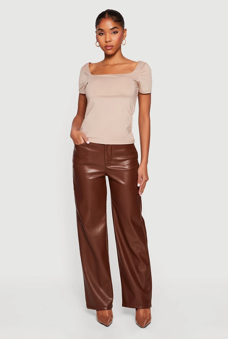 Faux Leather High Waisted Straight Leg Dress Pants