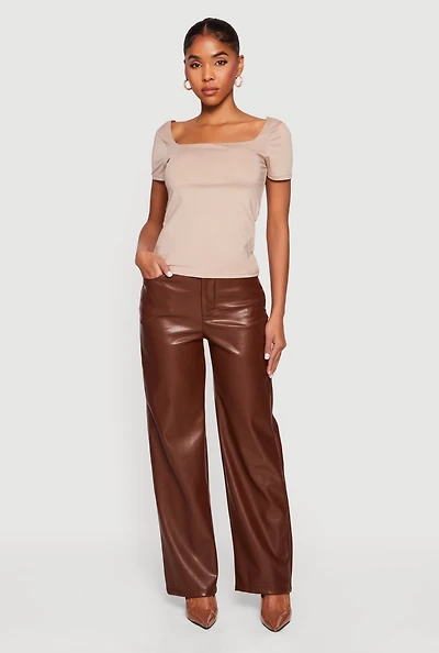 Faux Leather High Waisted Straight Leg Dress Pants