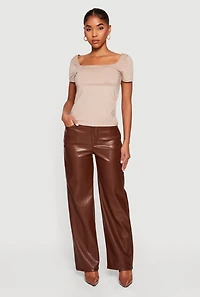 Faux Leather High Waisted Straight Leg Dress Pants