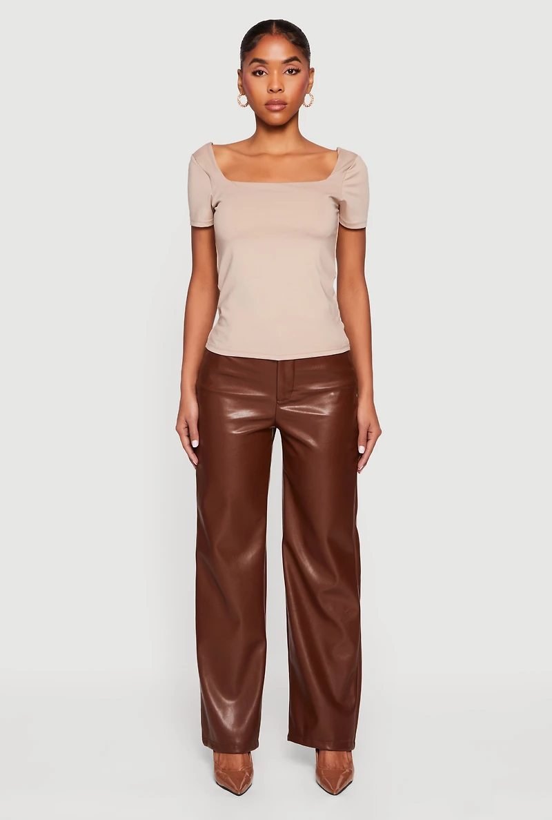 Faux Leather High Waisted Straight Leg Dress Pants