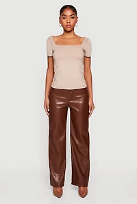 Faux Leather High Waisted Straight Leg Dress Pants
