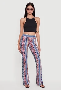 Boho Border Print High Waisted Flare Leg Pants