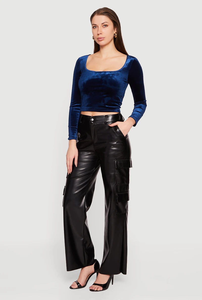 Womens Faux Leather Straight Leg Utility Pants,