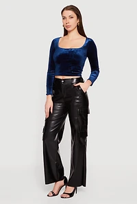 Womens Faux Leather Straight Leg Utility Pants,