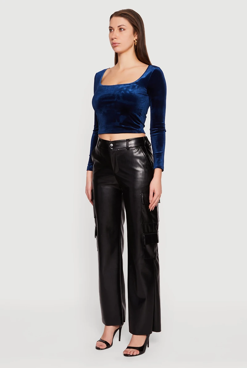 Faux Leather Straight Leg Utility Pants