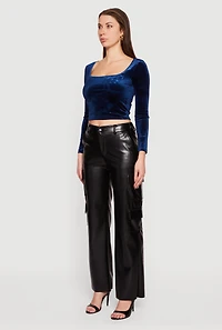 Faux Leather Straight Leg Utility Pants