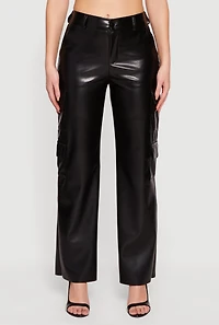 Womens Faux Leather Straight Leg Utility Pants,
