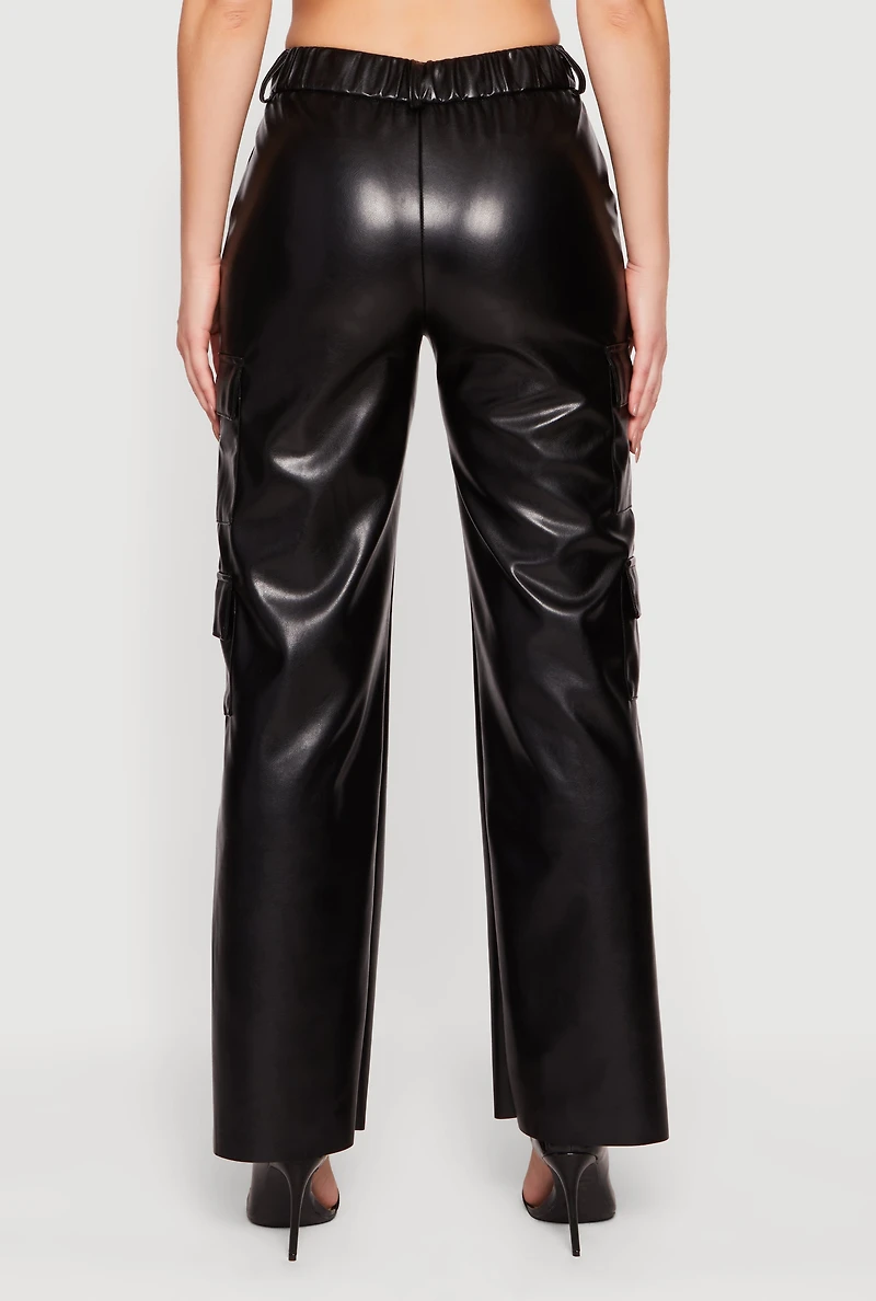 Womens Faux Leather Straight Leg Utility Pants,