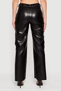Womens Faux Leather Straight Leg Utility Pants,