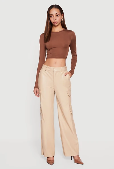 Faux Leather Straight Leg Utility Pants