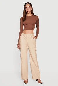 Faux Leather Straight Leg Utility Pants