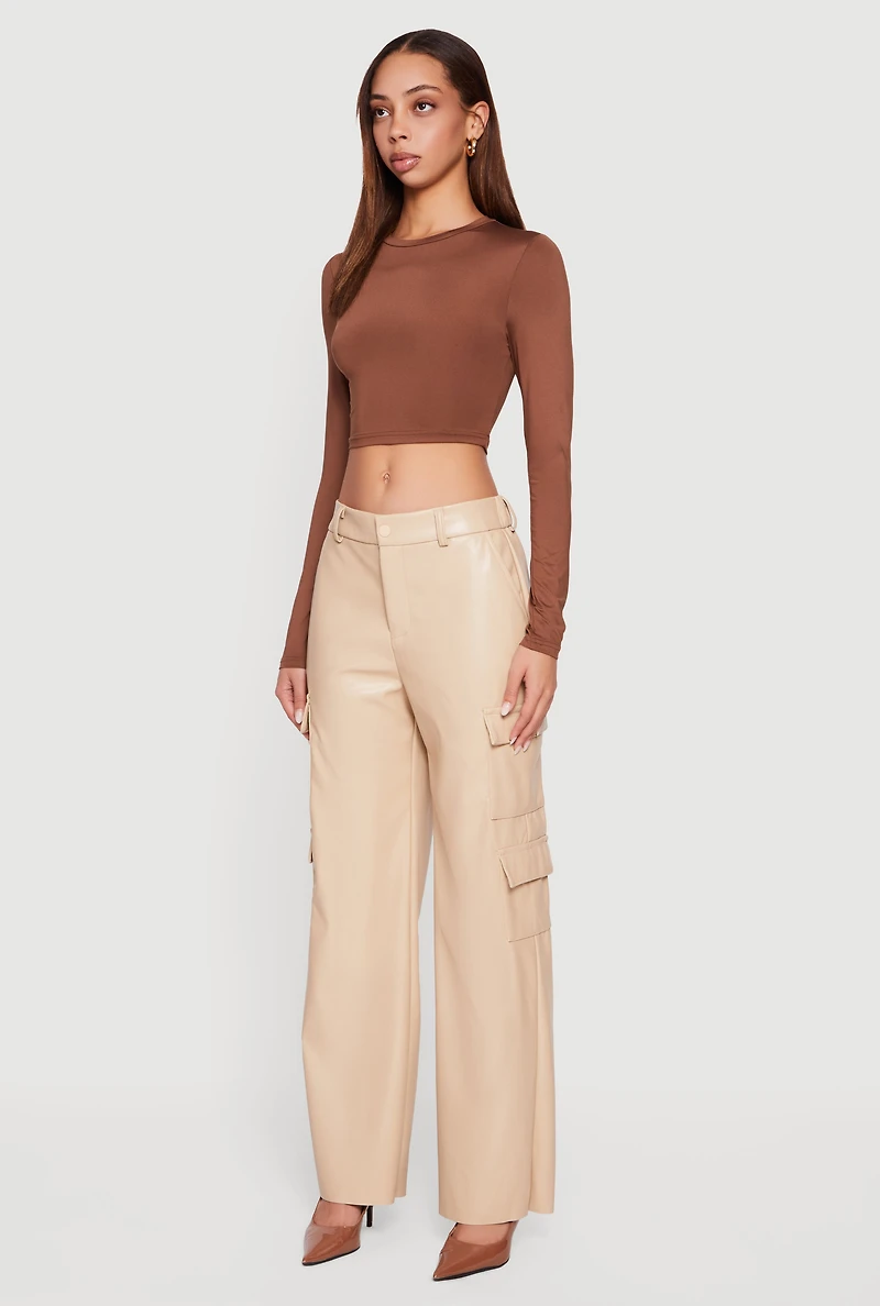Faux Leather Straight Leg Utility Pants