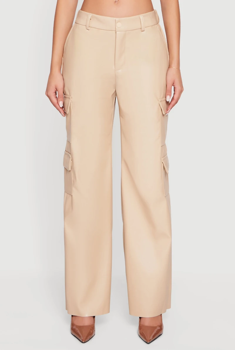 Faux Leather Straight Leg Utility Pants