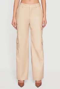 Faux Leather Straight Leg Utility Pants