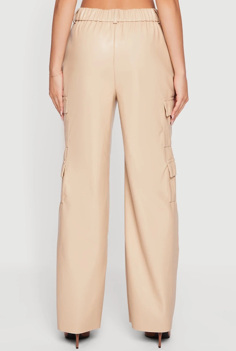 Faux Leather Straight Leg Utility Pants