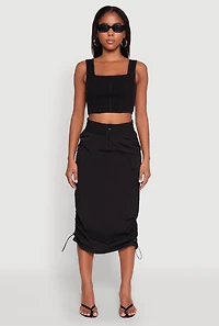 Womens Toggle Drawstring Nylon Cargo Skirt,