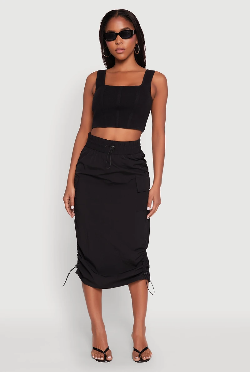 Womens Toggle Drawstring Nylon Cargo Skirt,
