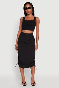 Womens Toggle Drawstring Nylon Cargo Skirt,