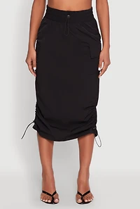 Womens Toggle Drawstring Nylon Cargo Skirt,