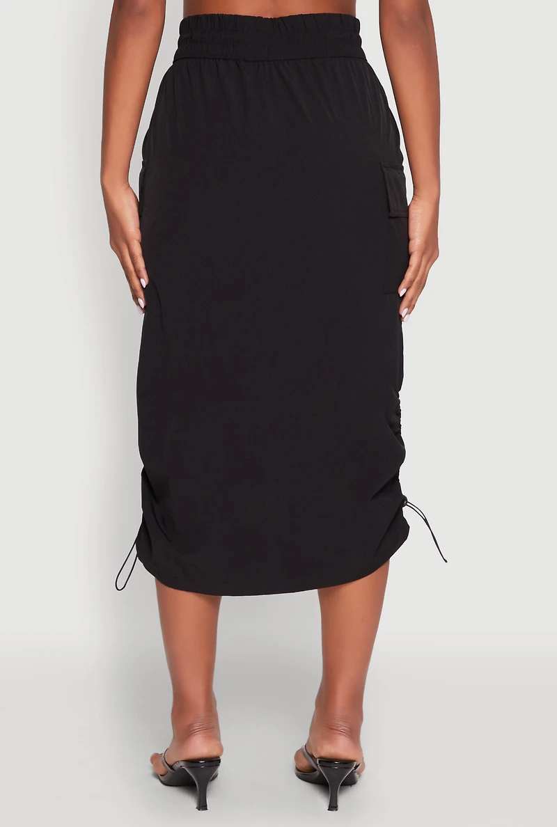 Womens Toggle Drawstring Nylon Cargo Skirt,