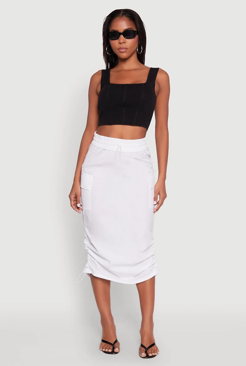 Toggle Drawstring Nylon Cargo Skirt