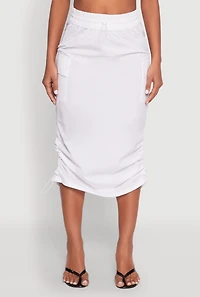 Womens Toggle Drawstring Nylon Cargo Skirt, White, Size L