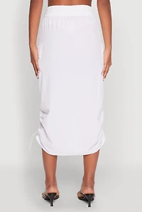 Womens Toggle Drawstring Nylon Cargo Skirt, White, Size L