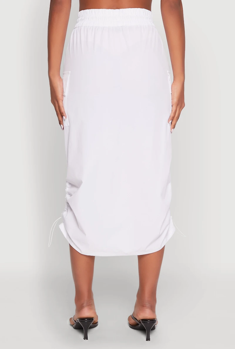Womens Toggle Drawstring Nylon Cargo Skirt, White, Size M