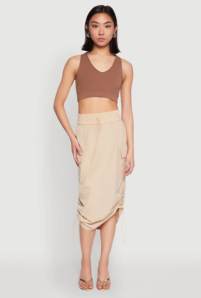 Womens Toggle Drawstring Nylon Cargo Skirt,