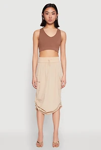 Womens Toggle Drawstring Nylon Cargo Skirt, Khaki, Size M