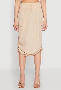 Womens Toggle Drawstring Nylon Cargo Skirt, Khaki, Size M
