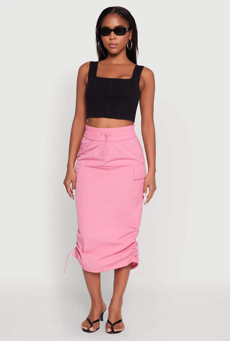 Toggle Drawstring Nylon Cargo Skirt