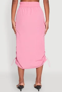 Womens Toggle Drawstring Nylon Cargo Skirt, Pink, Size XL