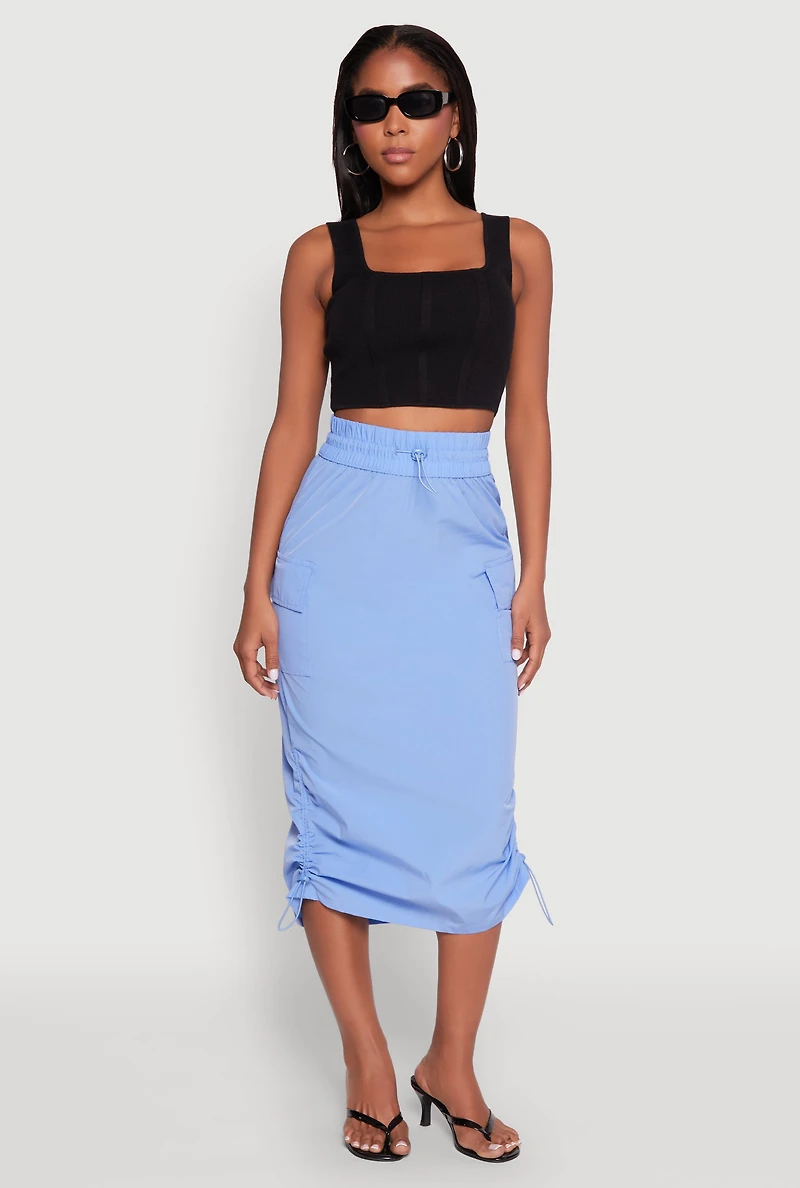 Womens Toggle Drawstring Nylon Cargo Skirt,