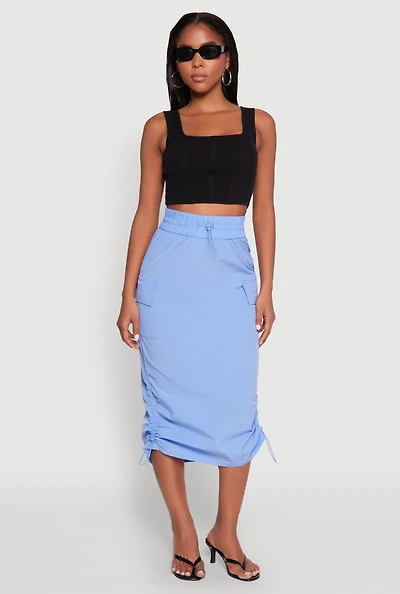 Womens Toggle Drawstring Nylon Cargo Skirt,