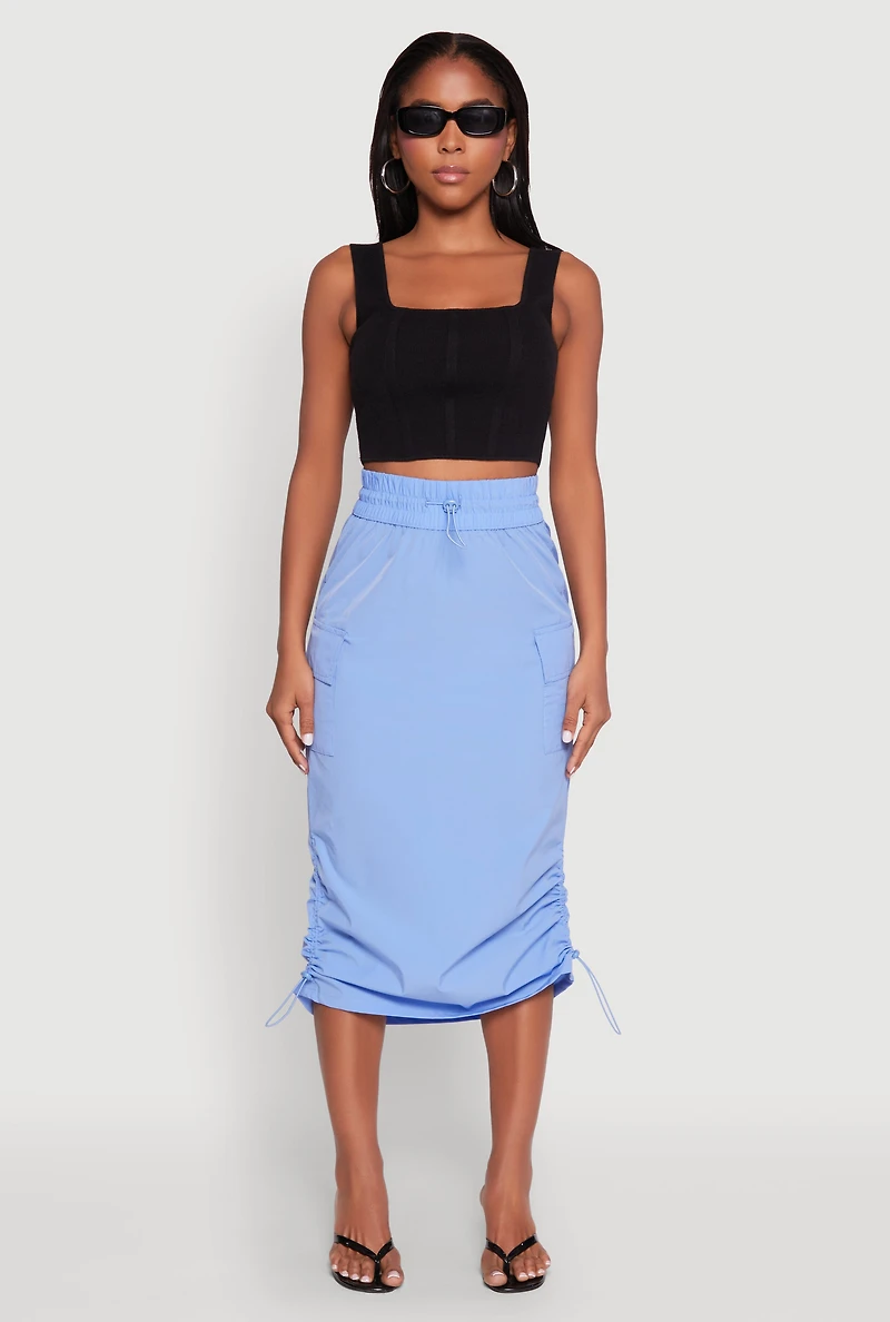 Womens Toggle Drawstring Nylon Cargo Skirt, Blue, Size M