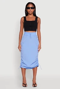 Womens Toggle Drawstring Nylon Cargo Skirt,