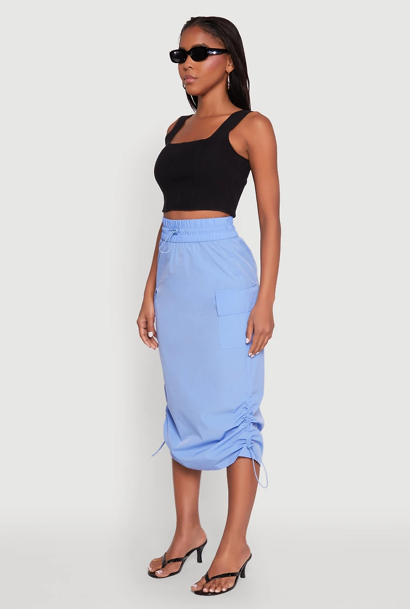 Womens Toggle Drawstring Nylon Cargo Skirt, M