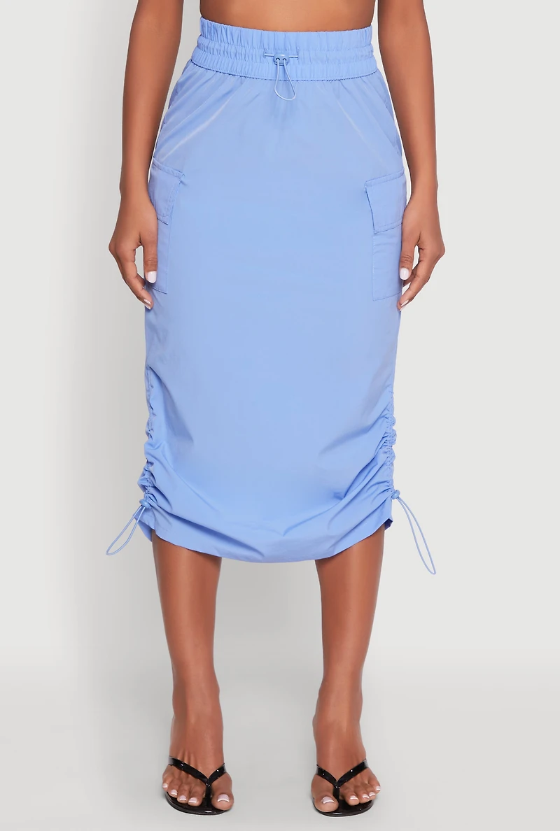 Womens Toggle Drawstring Nylon Cargo Skirt, Blue, Size M