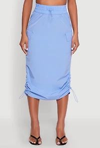 Womens Toggle Drawstring Nylon Cargo Skirt, Blue, Size M